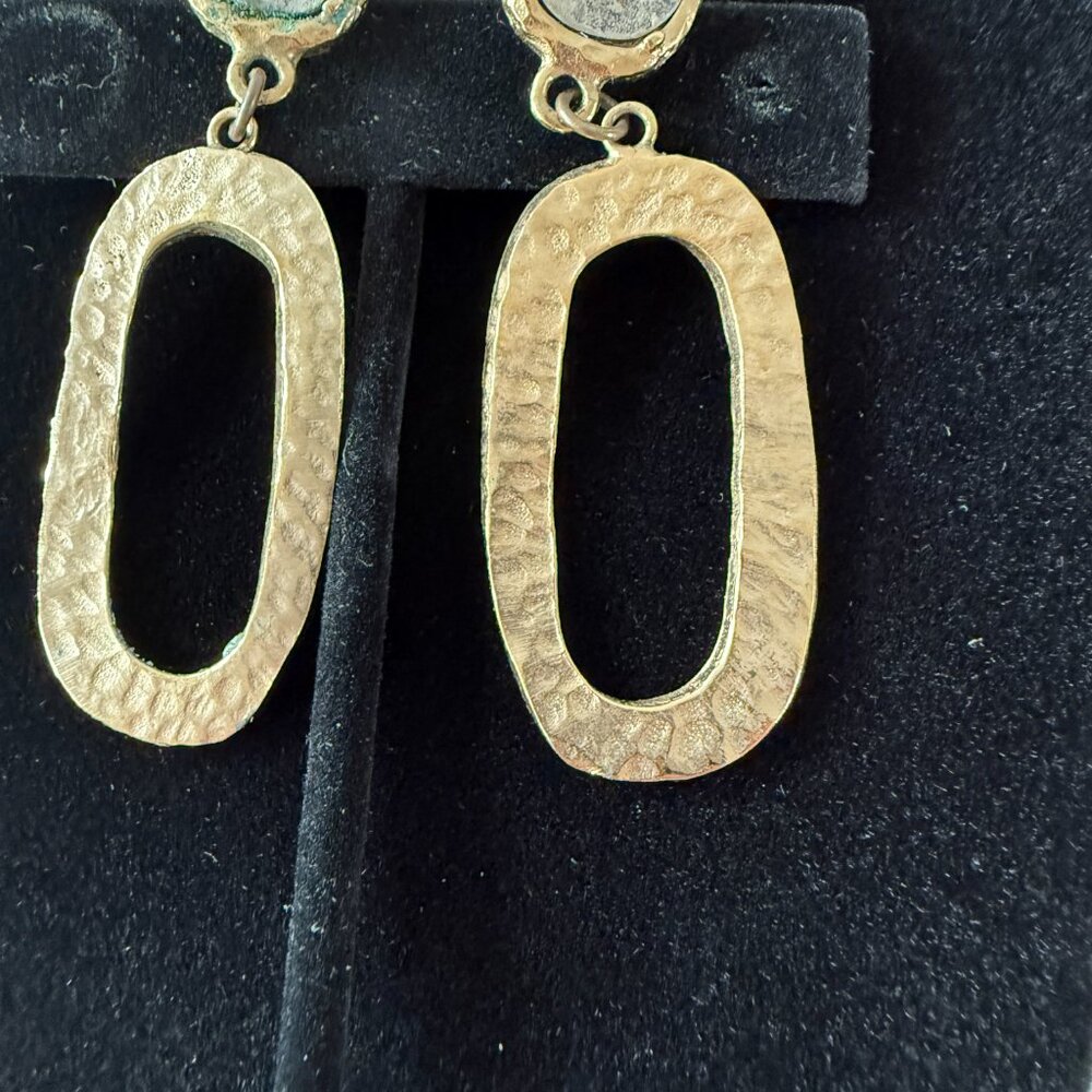 Tat 2 Designs Hammered Silver & Gold Dangle Earrings - Picture 3 of 4